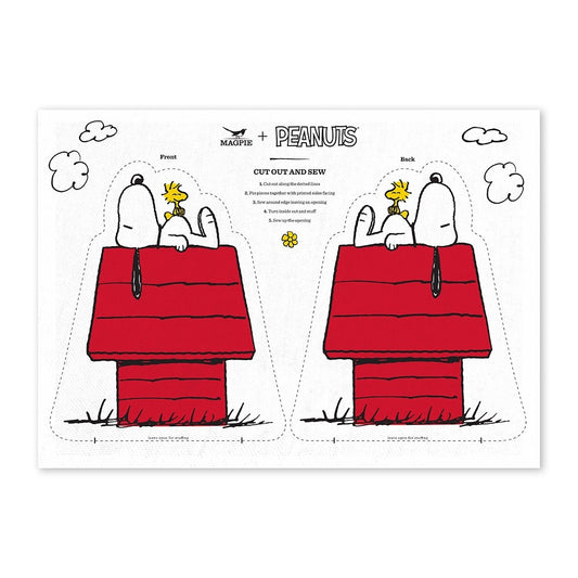 Tea Towel with Peanuts Snoopy Doghouse Cut & Sew DIY craft in white
