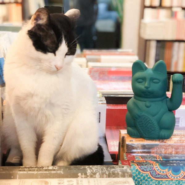 Lucky Cat Waving Arm 'Maneki-Neko' Good Fortune Turquoise Green