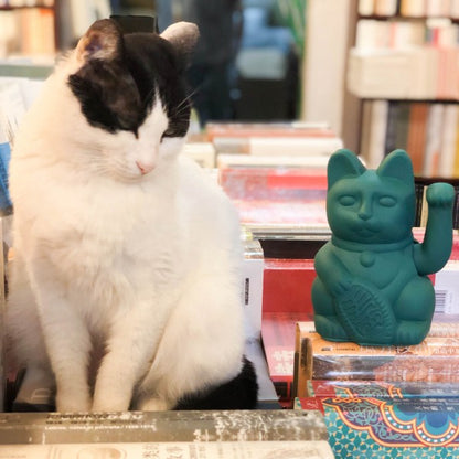 Lucky Cat Waving Arm 'Maneki-Neko' Good Fortune Turquoise Green