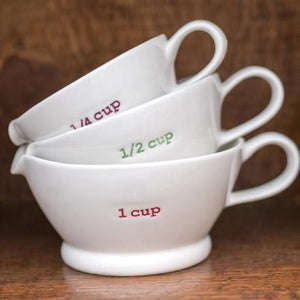 Keith Brymer Jones Measuring Cup Set in White with Red Green and Purple