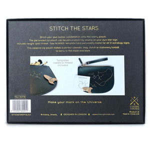 Customisable Zip Pouch Stitch Your Star Sign in Black Faux Leather