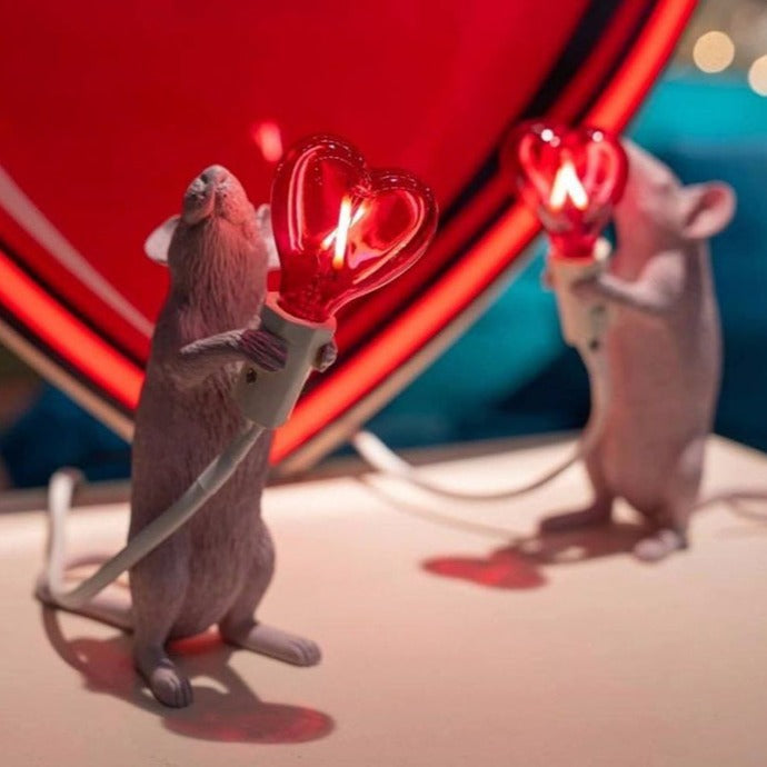 Mouse Lamp with Heart Bulb Pink & Red