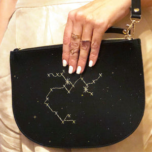 Customisable Zip Pouch Stitch Your Star Sign in Black Faux Leather