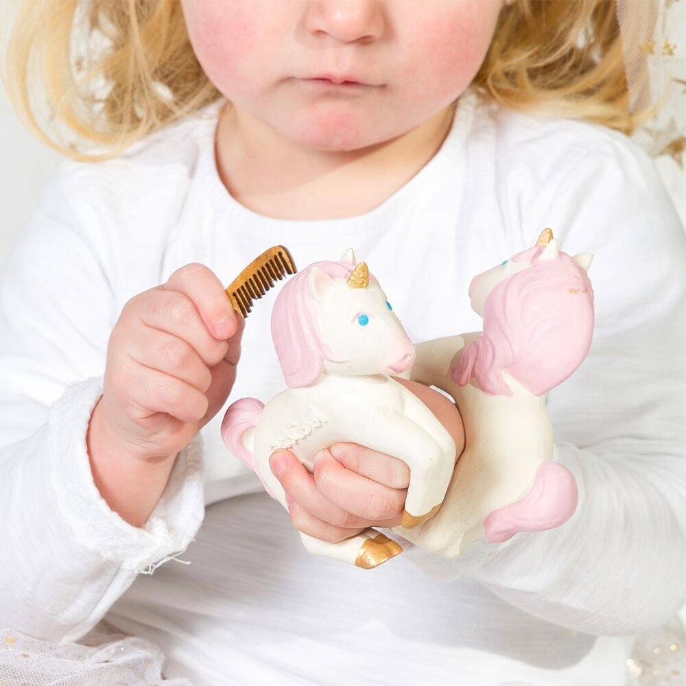 Baby Teether Toy Bracelet Rubber Unicorn in White Pink