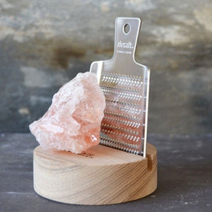 Pink Himalayan Rock Salt with Metal Grater and Wooden Holder