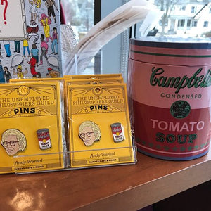 Two Enamel Pin Badge set with Andy Warhol and Campbell's Soup Tin