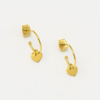 Earrings Drop Hoop Heart Gold Plated