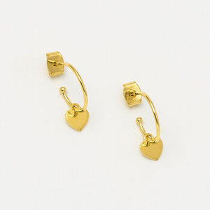 Earrings Drop Hoop Heart Gold Plated