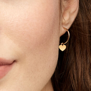 Earrings Drop Hoop Heart Gold Plated