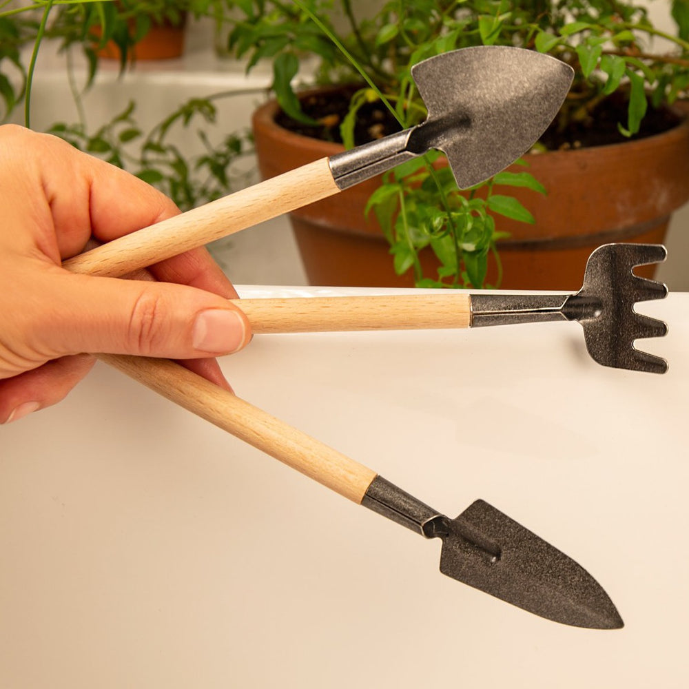 Mini Garden Tool Set in Wood and Steel