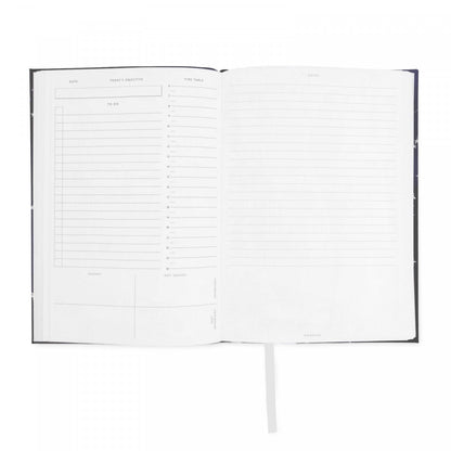 Undated daily planner 380 pages with linen constellation pattern in navy