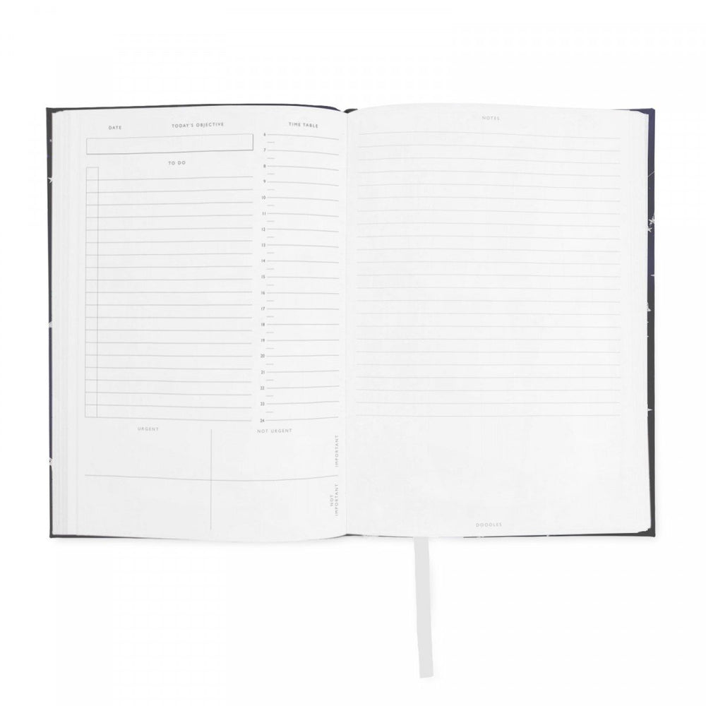 Undated daily planner 380 pages with linen constellation pattern in navy