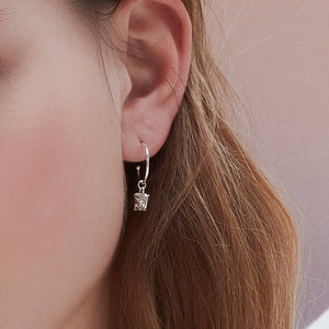 Earrings Elephant Drop Hoop - Silver Plated