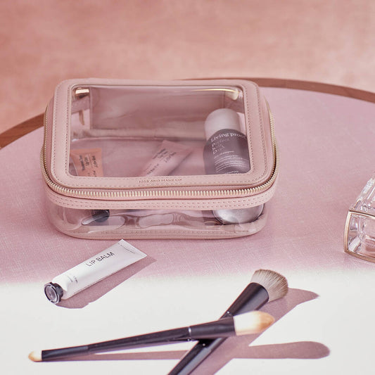 Toiletry Bag Travel Case Clear with Pink Edges