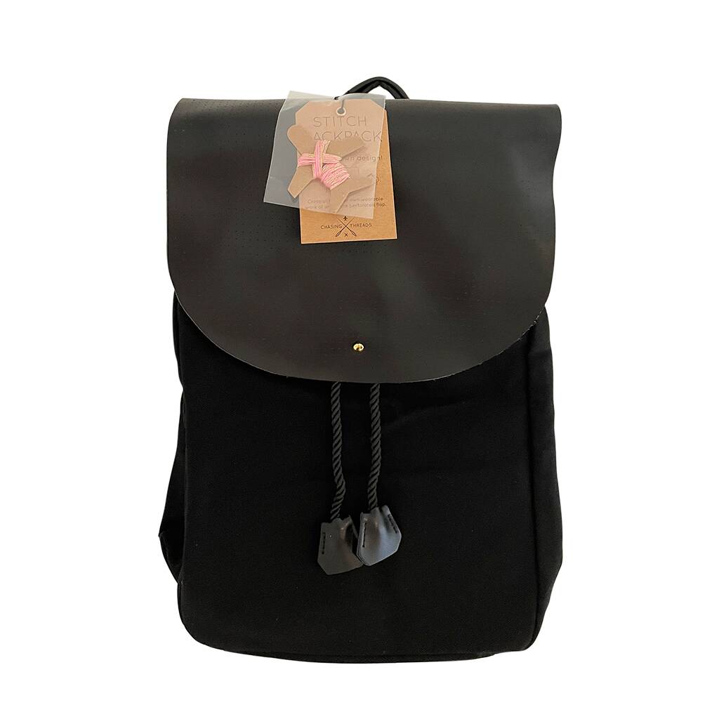 Backpack DIY Cotton Canvas Leather Black Cross Stitch