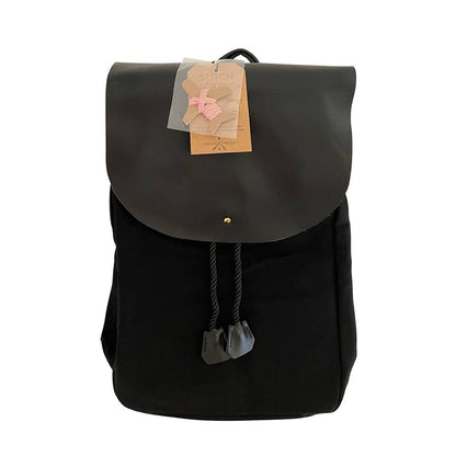 Backpack DIY Cotton Canvas Leather Black Cross Stitch