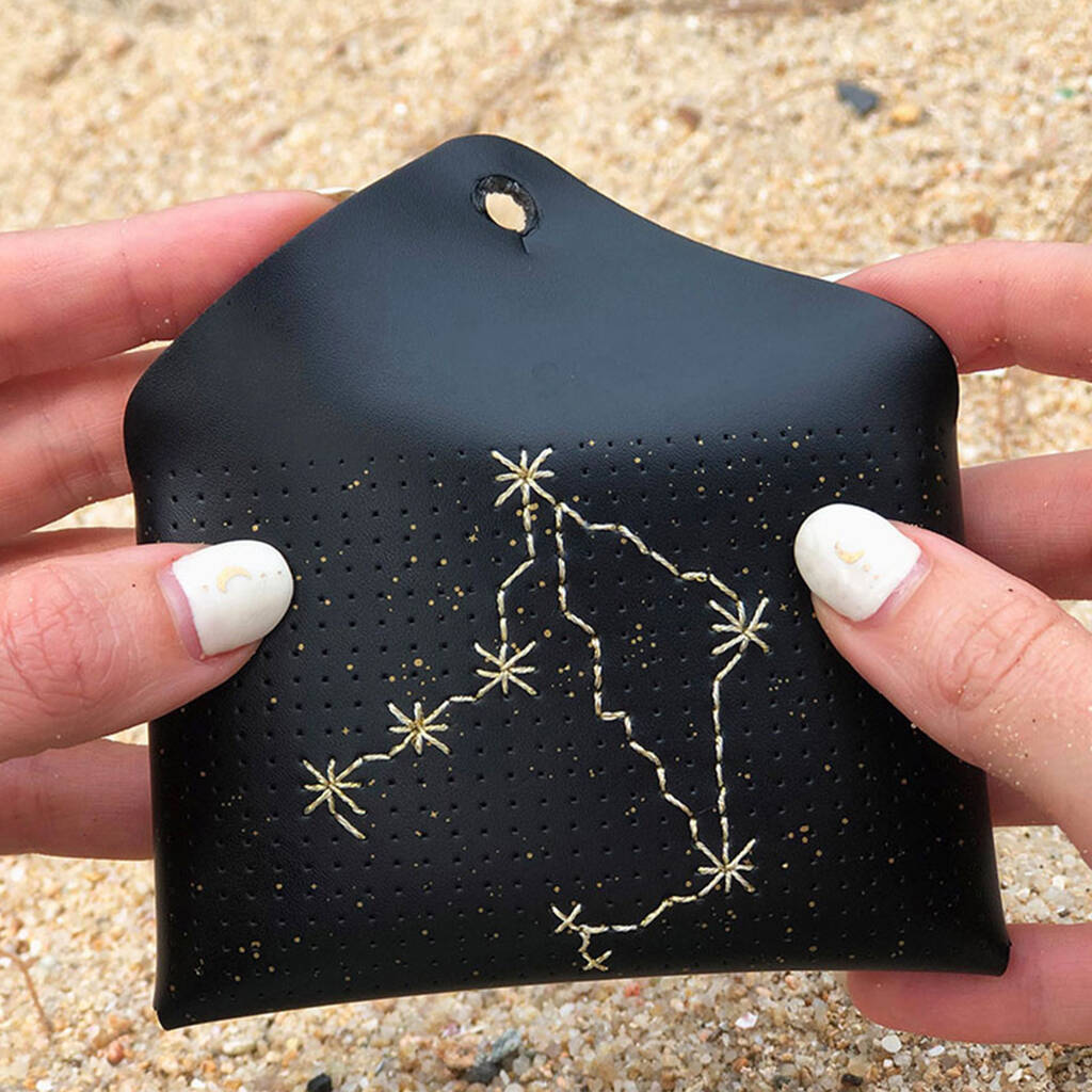 Coin Purse Stitch Your Zodiac Sign in Black