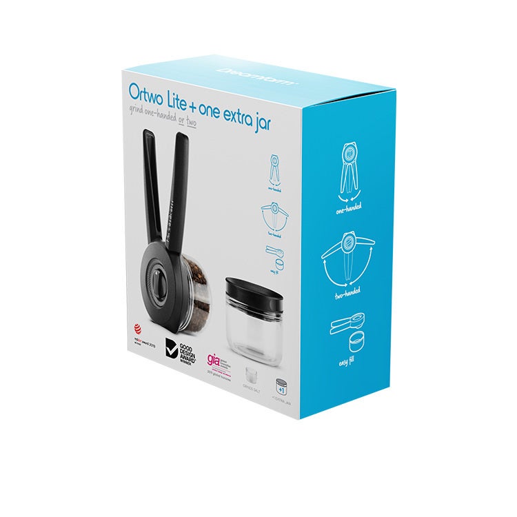 Pepper Mill One Handed Pepper Grinder Ortwo in Black Extra Jar Set