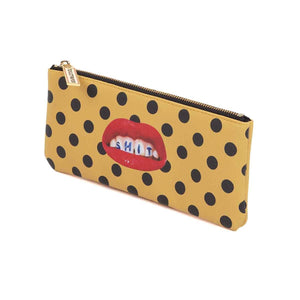 Pencil Case Pouch Seletti Sh*t Polka Dot Pattern Yellow