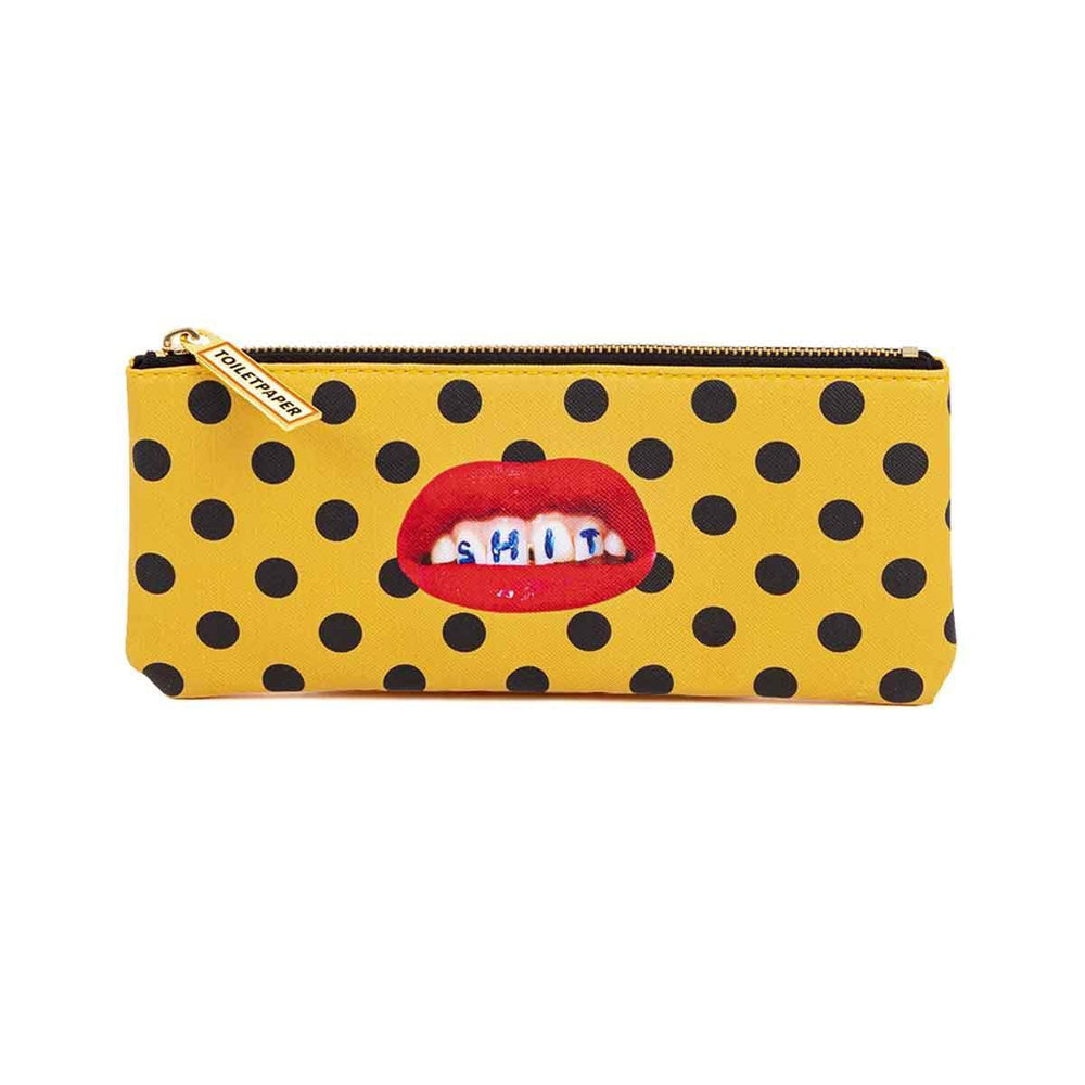 
            
                Load image into Gallery viewer, Pencil Case Pouch Seletti Sh*t Polka Dot Pattern Yellow
            
        