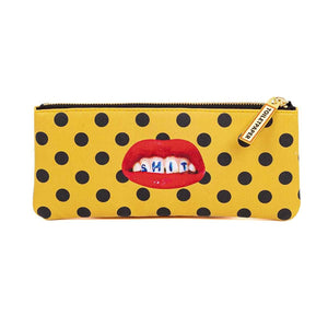 Pencil Case Pouch Seletti Sh*t Polka Dot Pattern Yellow