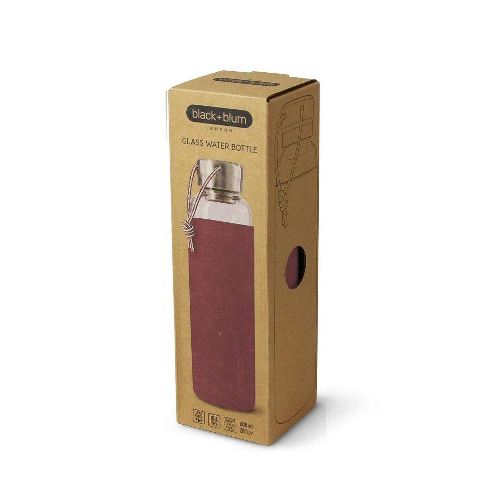 Water Bottle Glass Leak Proof Lightweight with Burgundy Purple Protective Sleeve 600ml