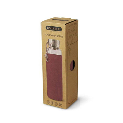 Water Bottle Glass Leak Proof Lightweight with Burgundy Purple Protective Sleeve 600ml