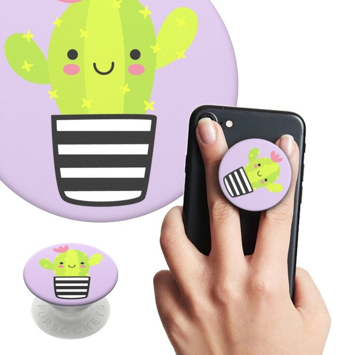 Mobile accessory expanding hand-grip and stand Popsocket in smiley cactus print