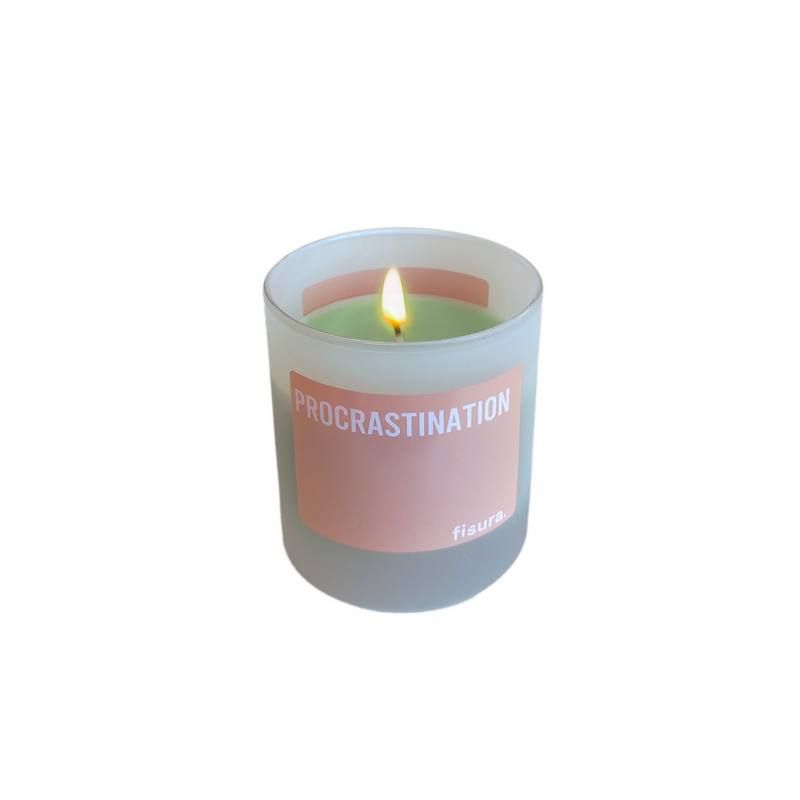 Candle Scented Herbal Leaves 'Procrastination' in Glass Green & Pink