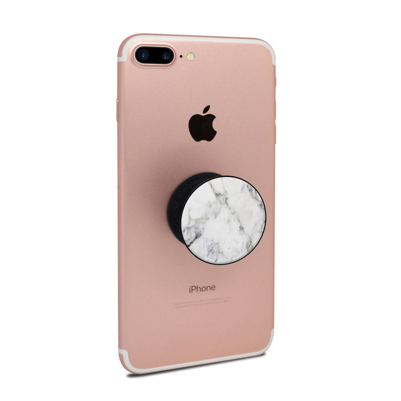 Mobile accessory expanding hand-grip and stand Popsocket in white marble