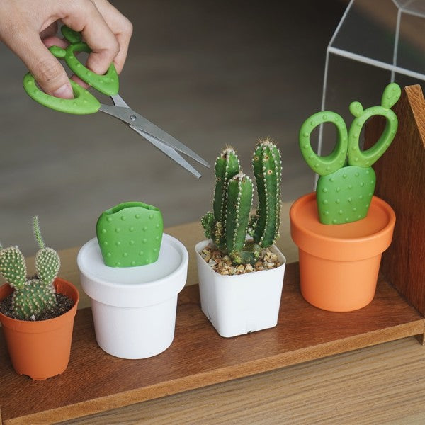 Scissors Cactus in White and Green Desk Tidy