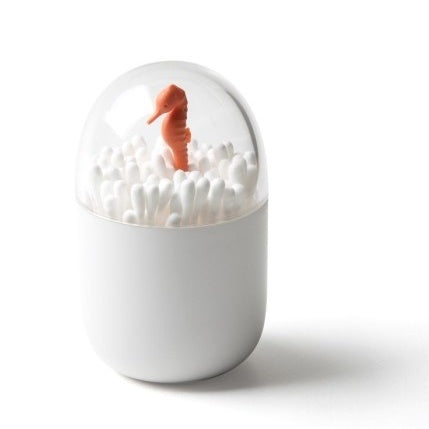 Cotton Bud Container Seahorse Bathroom Holder Orange White