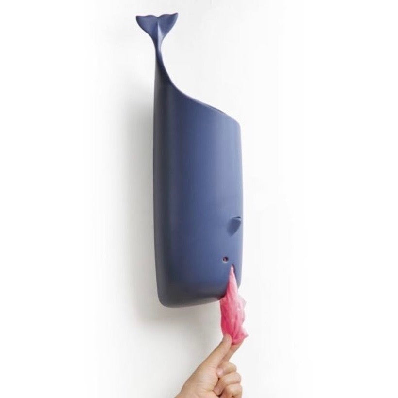 Plastic bag holder and dispenser whale ocean climate change in blue
