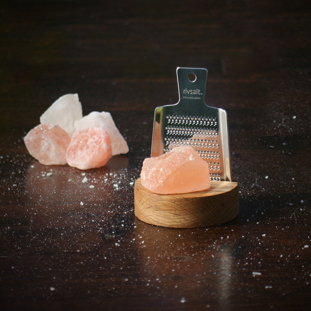 Pink Himalayan Rock Salt with Metal Grater and Wooden Holder