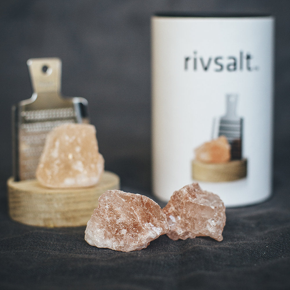 Pink Himalayan Rock Salt with Metal Grater and Wooden Holder