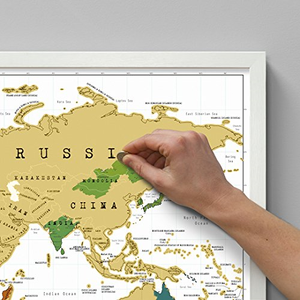 World Scratch Map Framed Gold