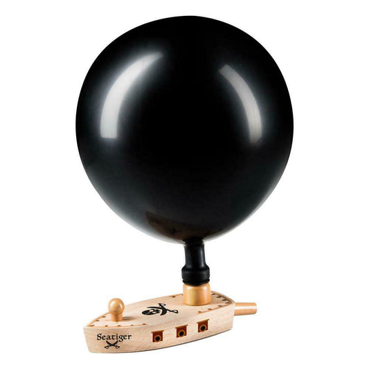 Wooden Boat Balloon Powered Sea Tiger Pirate Speedster in Natural Wood and Black