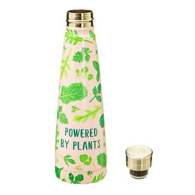 Water Bottle Steel Powered by Plants Green Leaves Peach Bottle