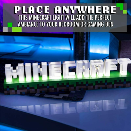Minecraft Logo Touch Lamp Light White Green USB