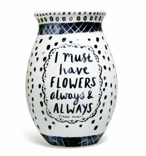 Vase Monet Quote Ceramic Blue 'I Must Have Flowers'