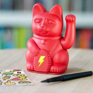 Lucky Cat Waving Arm 'Maneki-Neko' Good Fortune Red DIY Sticker