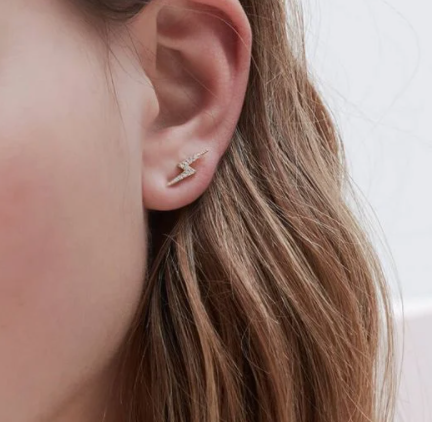 Earrings Lightning Bolt Gold Plated with Cubic Zirconia
