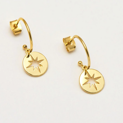 Earrings Gold Plated Starburst Disc Drop