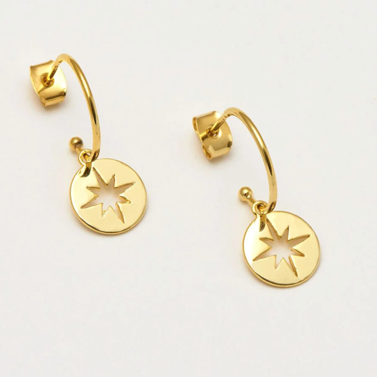 
            
                Load image into Gallery viewer, Earrings Gold Plated Starburst Disc Drop
            
        