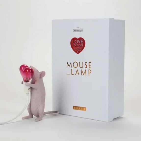 Mouse Lamp with Heart Bulb Pink & Red