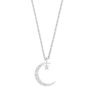 Necklace with an encrusted moon and star in silver