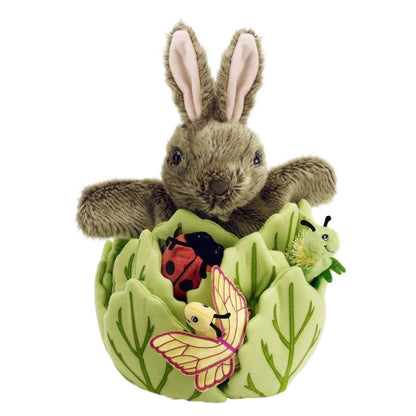 Puppet Rabbit in Lettuce Hide Away in Brown & Green Toy