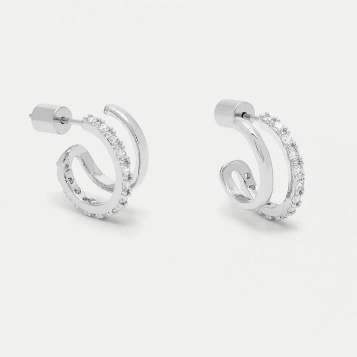 Earrings Double Hoop Silver Plated CZ Illusion Estella Bartlett