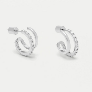 Earrings Double Hoop Silver Plated CZ Illusion Estella Bartlett