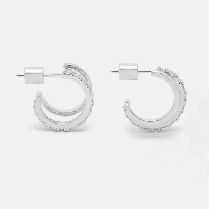 Earrings Double Hoop Silver Plated CZ Illusion Estella Bartlett